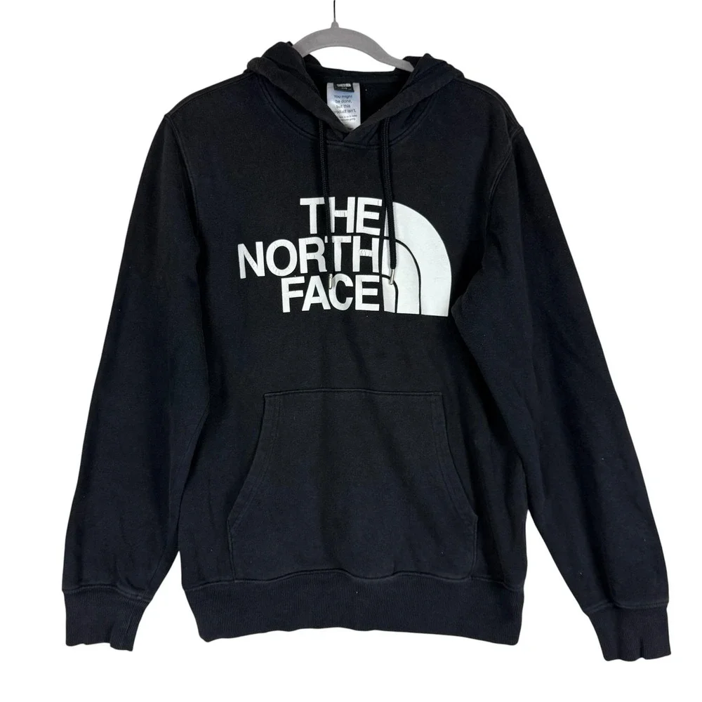 The North Face Hoodie Mens Small Black Pullover Fleece Big Logo‎ Kangaroo
